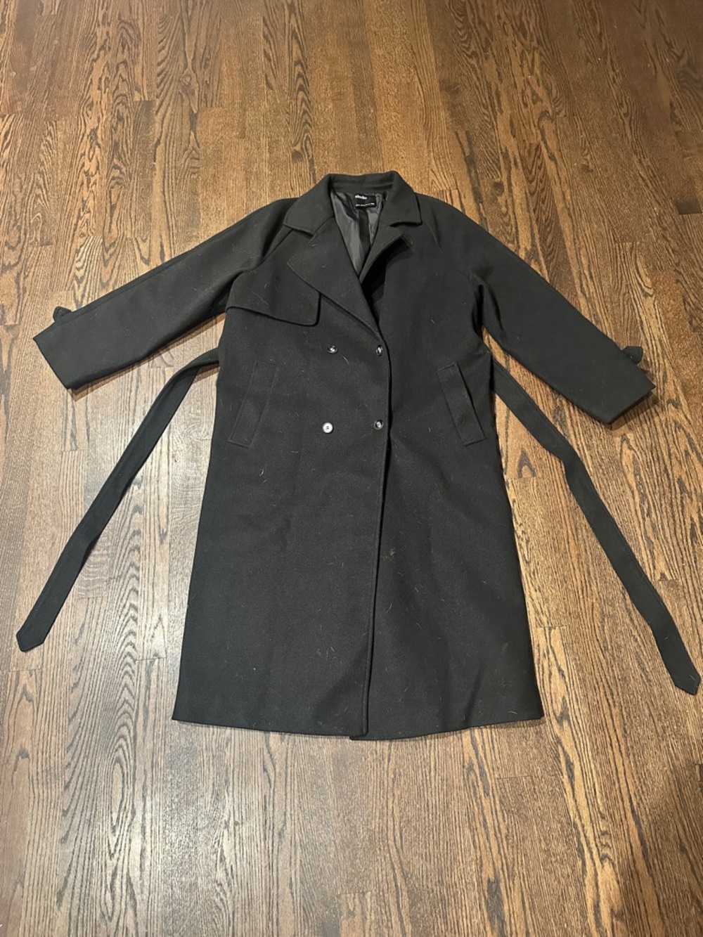 Elodie Black Double-Breasted Trench Coat with Tie Belt